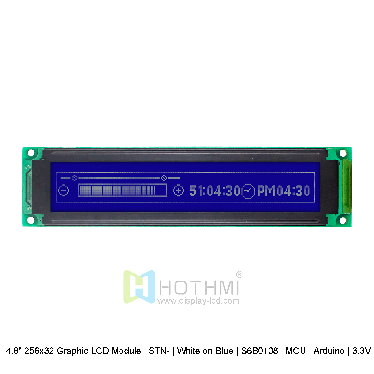 4.8寸256x32 图形 LCD 模块 | STN- | 蓝底白字 | S6B0108 | MCU | Arduino | 3.3V