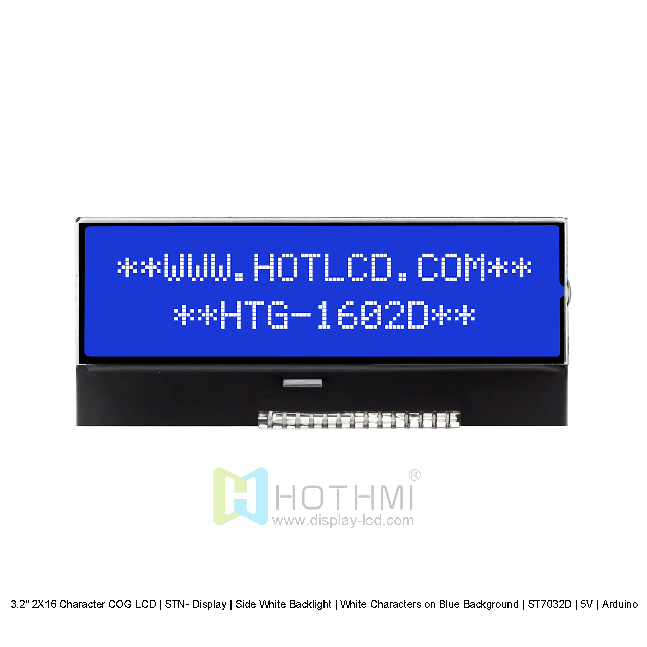 3.2" 2X16 Character COG LCD | STN- Display | Side White Backlight | White Characters on Blue Background | ST7032D | 5V | Arduino