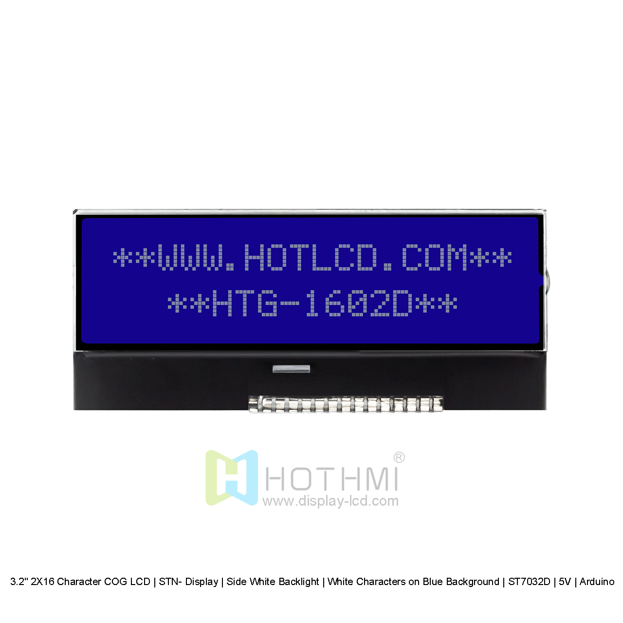 3.2" 2X16 Character COG LCD | STN- Display | Side White Backlight | White Characters on Blue Background | ST7032D | 5V | Arduino