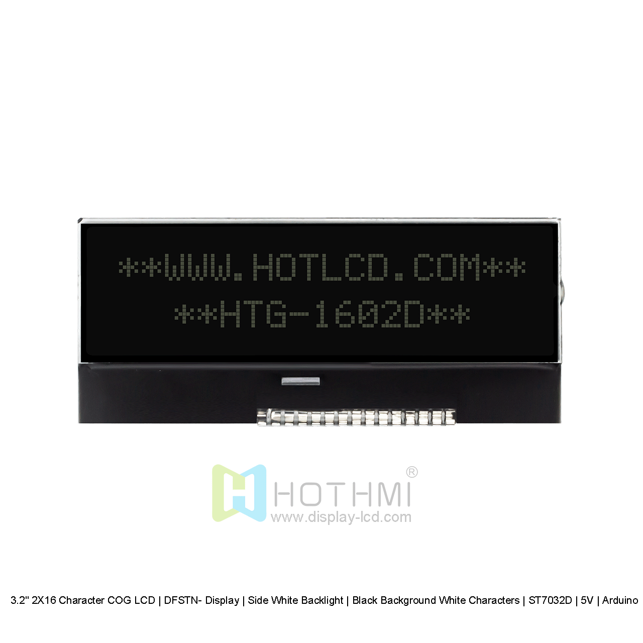 3.2" 2X16 Character COG LCD | DFSTN- Display | Side White Backlight | Black Background White Characters | ST7032D | 5V | Arduino