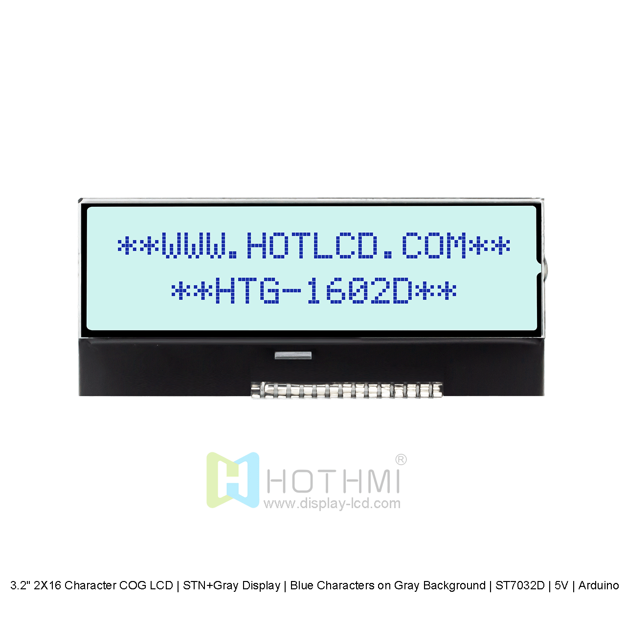 3.2" 2X16 Character COG LCD | STN+Gray Display | Blue Characters on Gray Background | ST7032D | 5V | Arduino