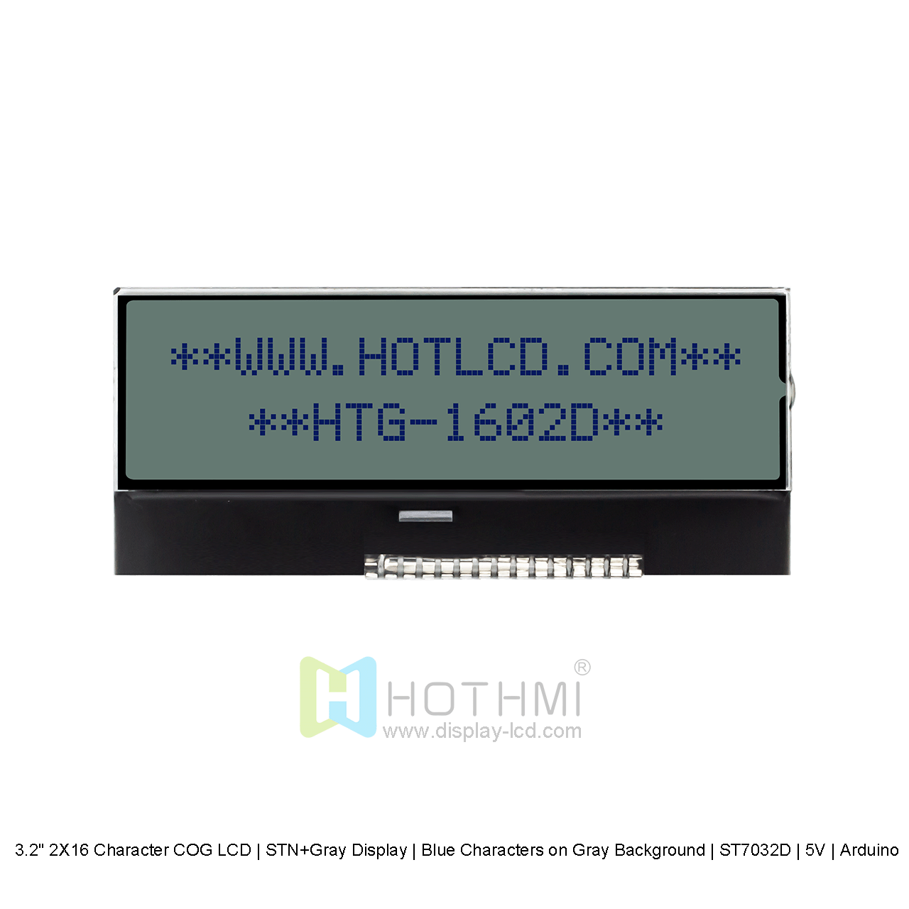 3.2" 2X16 Character COG LCD | STN+Gray Display | Blue Characters on Gray Background | ST7032D | 5V | Arduino