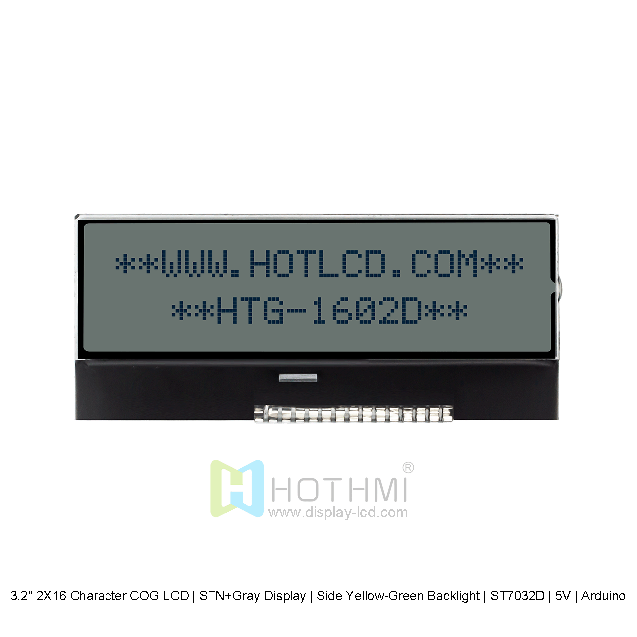 3.2" 2X16 Character COG LCD | STN+Gray Display | Side Yellow-Green Backlight | ST7032D | 5V | Arduino