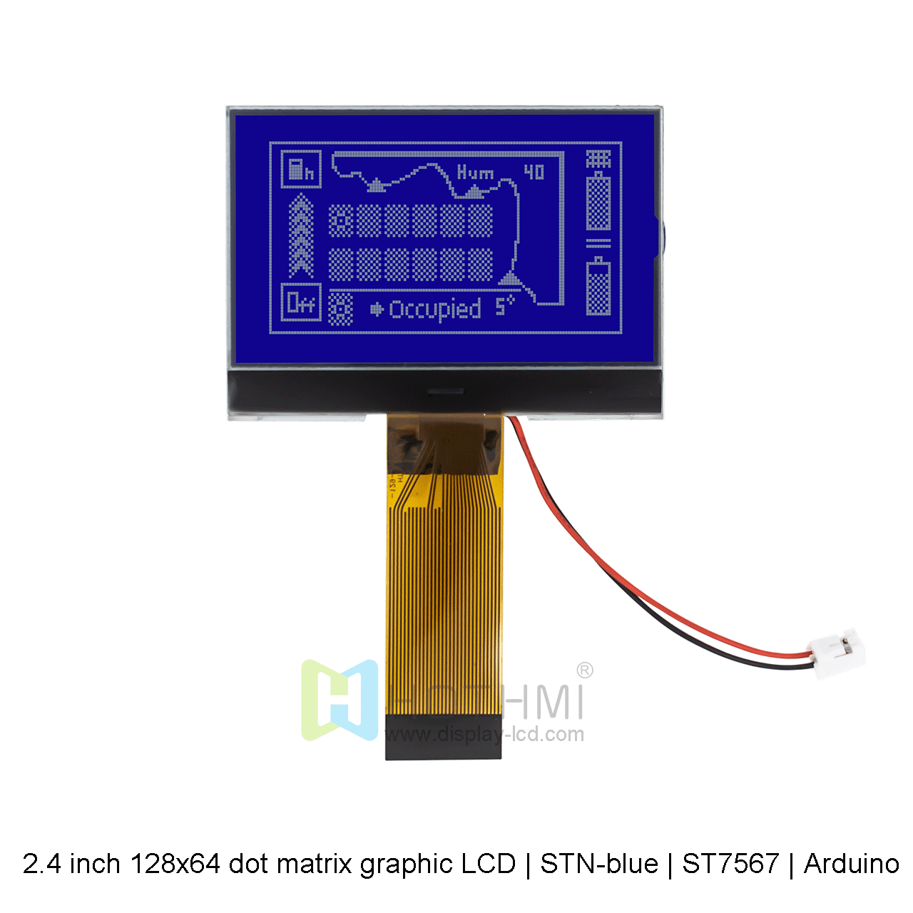 2.4 inch blue graphic COG | 128x64 dot matrix graphic LCD | STN-blue | blue background white | ST7567 | Arduino