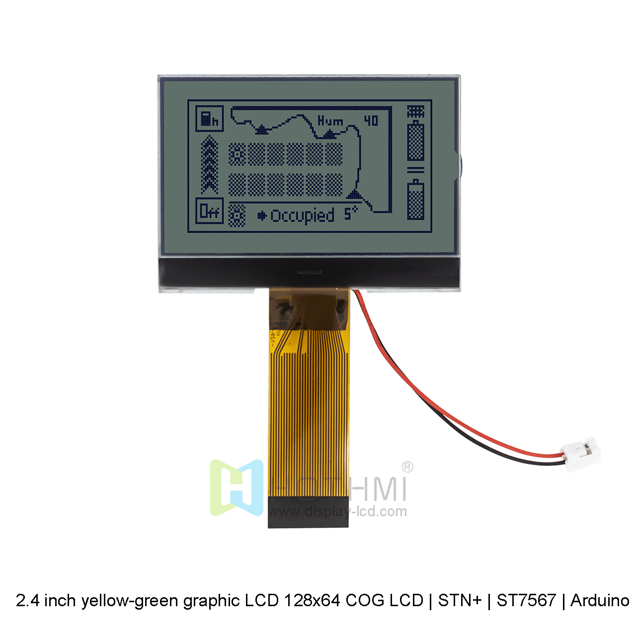 2.4" Graphic LCD Yellow Green COG | 128x64 Graphic LCD | STN+ | Yellow Green Graphic Display | ST7567 | Arduino