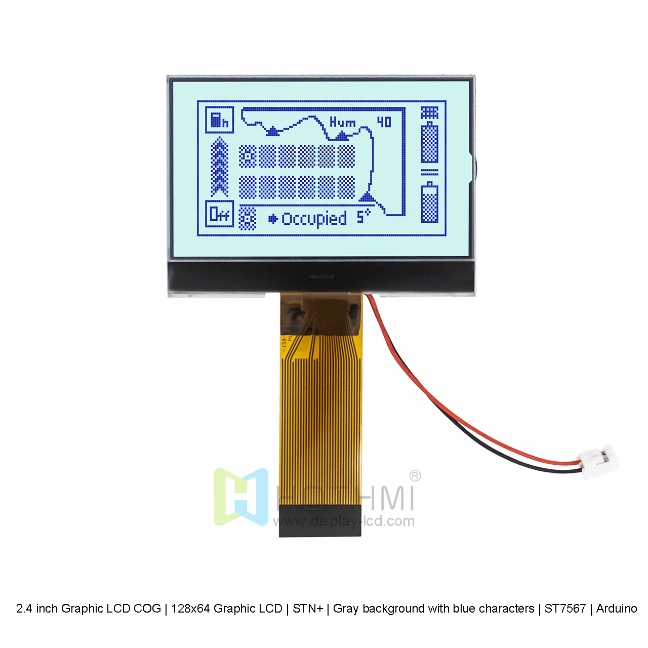 2.4 inch Graphic LCD COG | 128x64 Graphic LCD | STN+ | Gray background with blue characters | ST7567 | Arduino