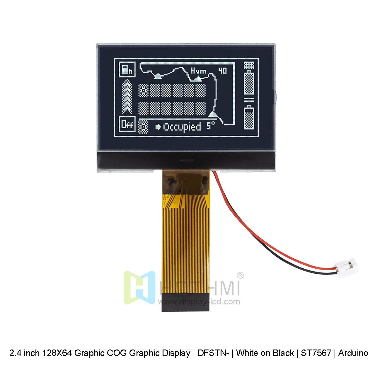 2.4 inch 128X64 Graphic LCD COG | 128x64 COG Graphic Display | DFSTN- | White on Black | ST7567 | Arduino