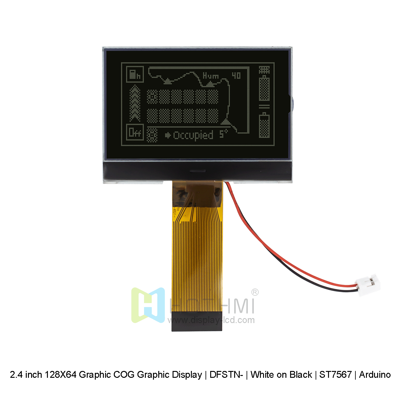 2.4 inch 128X64 Graphic LCD COG | 128x64 COG Graphic Display | DFSTN- | White on Black | ST7567 | Arduino