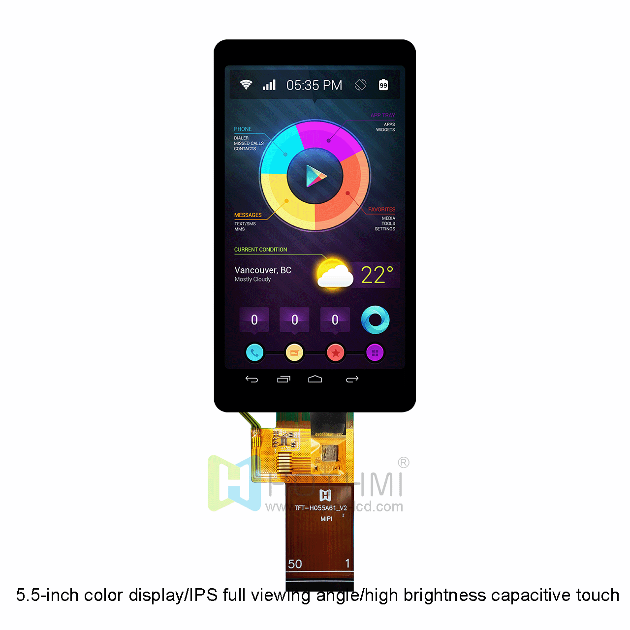 5.5-inch capacitive touch TFT/720X1280 resolution color display/IPS full viewing angle/NV3051F controller/high brightness capacitive touch TFT/MIPI interface