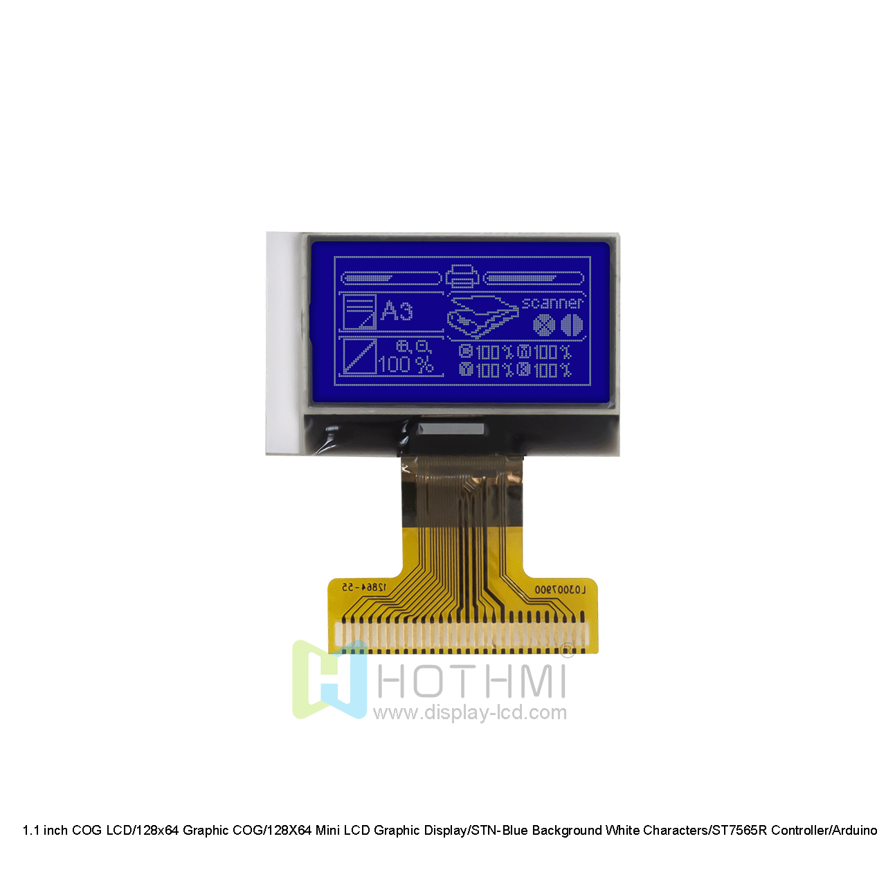 1.1 inch COG LCD/128x64 Graphic COG/128X64 Mini LCD Graphic Display/STN-Blue Background White Characters/ST7565R Controller/Arduino