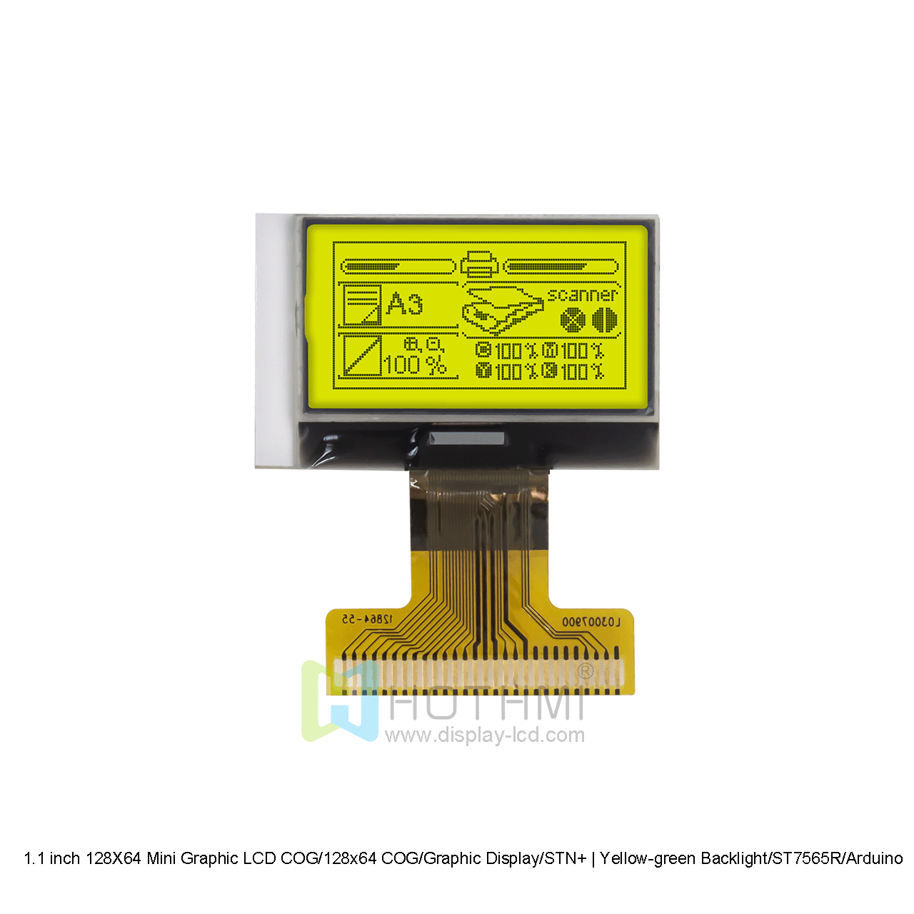 1.1 inch 128X64 Mini Graphic LCD COG/128x64 COG/Graphic Display/STN+ | Yellow-green Backlight/ST7565R/Arduino