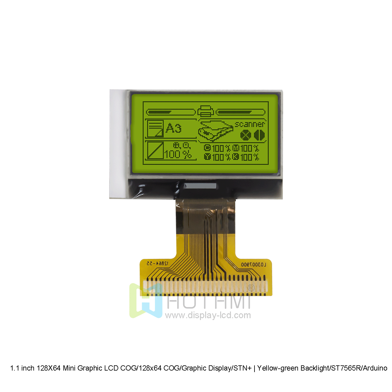 1.1 inch 128X64 Mini Graphic LCD COG/128x64 COG/Graphic Display/STN+ | Yellow-green Backlight/ST7565R/Arduino