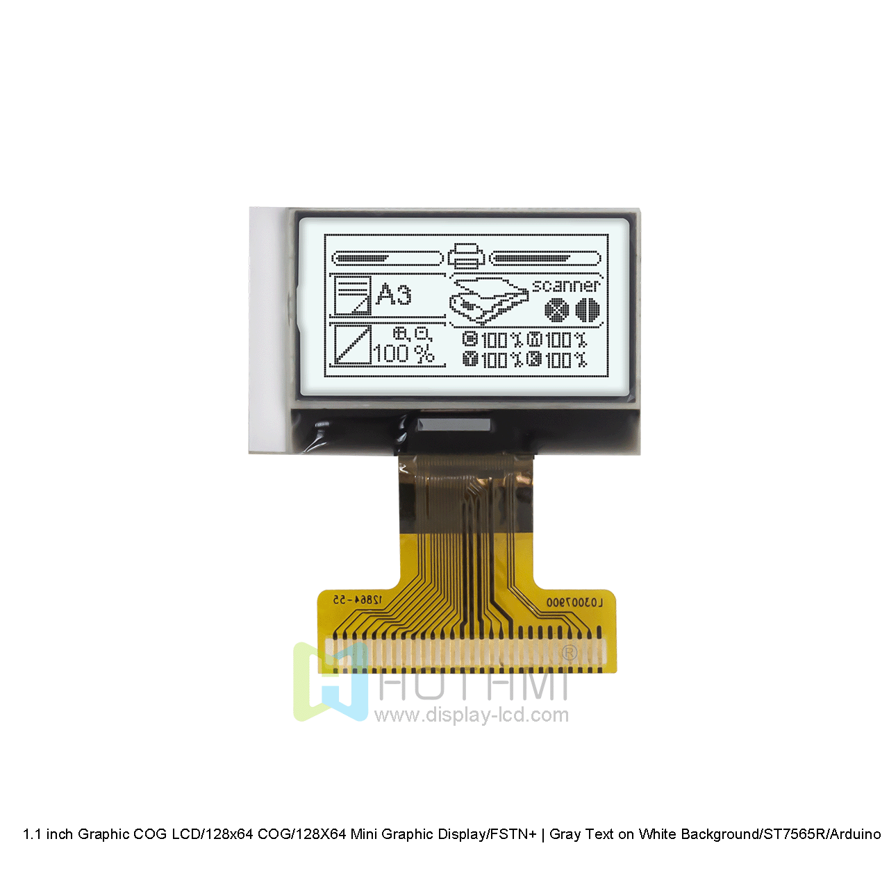 1.1 inch Graphic COG LCD/128x64 COG/128X64 Mini Graphic Display/FSTN+ | Gray Text on White Background/ST7565R/Arduino