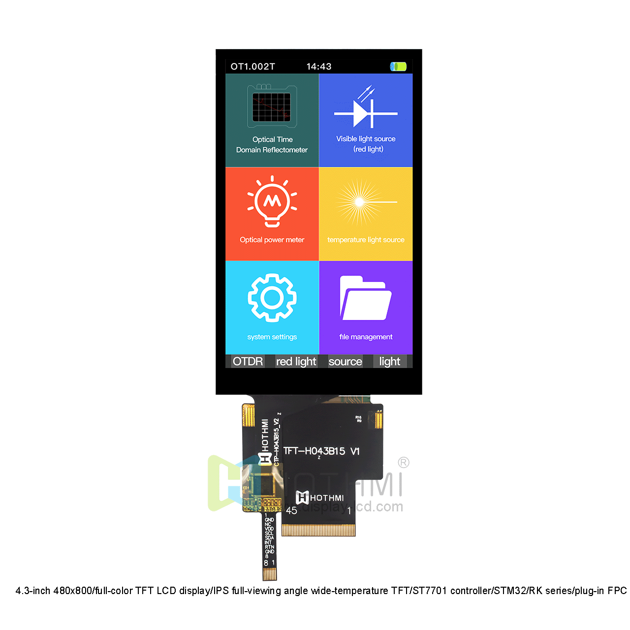 4.3-inch color capacitive touch TFT LCD display / 480x800 capacitive touch screen / ST7701S controller / IPS full-view TFT / FPC plug-in/Arduino