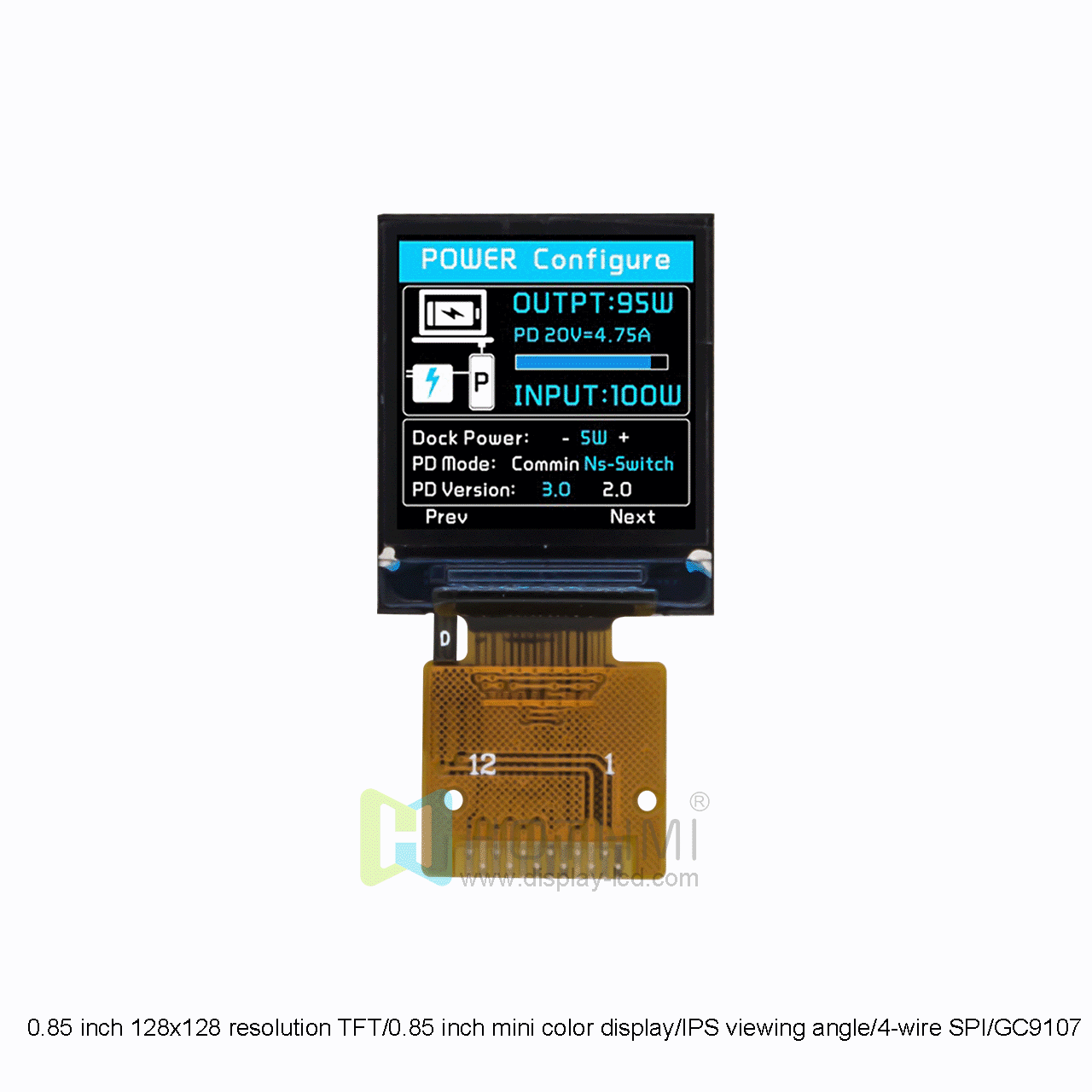 0.85 inch 128x128 resolution TFT/0.85 inch mini color display/IPS viewing angle/4-wire SPI/GC9107