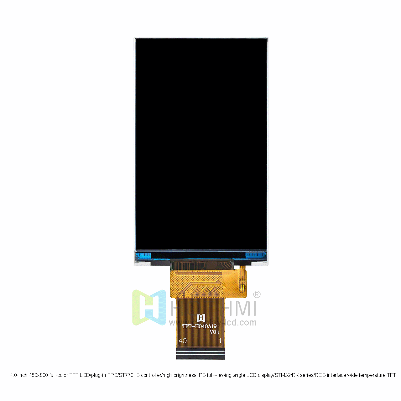 4.0-inch 480x800 full-color TFT LCD/plug-in FPC/ST7701S controller/high brightness IPS full-viewing angle LCD display/STM32/RK series/RGB interface wide temperature TFT