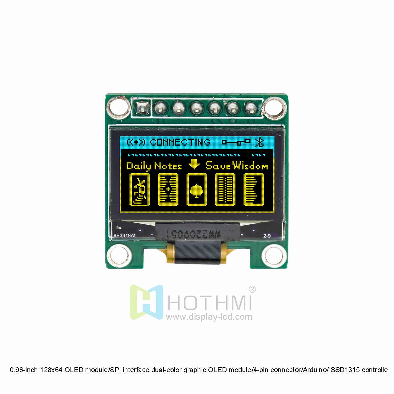 0.96-inch 128x64 OLED module/SPI interface dual-color graphic OLED module/4-pin connector/Arduino/ SSD1315 controlle