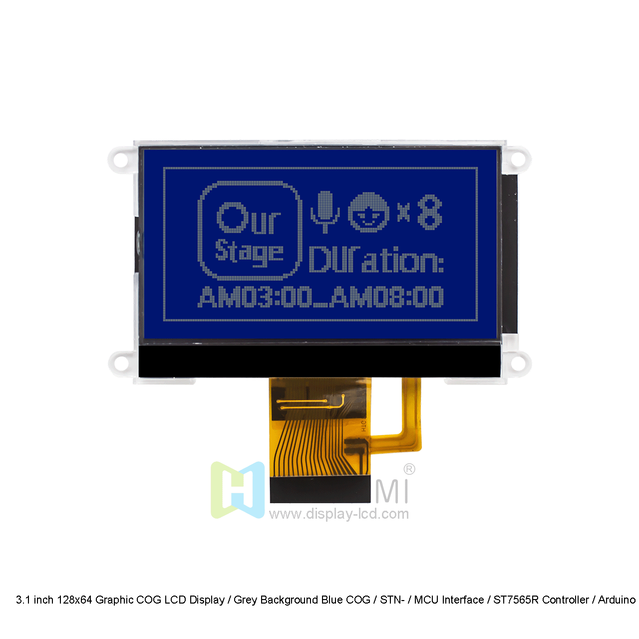 3.1 inch 128x64 Graphic COG LCD Display / Grey Background Blue COG / STN- / MCU Interface / ST7565R Controller / Arduino