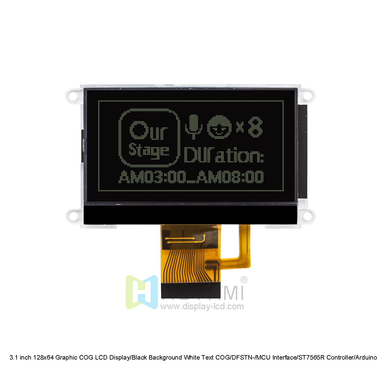 3.1 inch 128x64 Graphic COG LCD Display/Black Background White Text COG/DFSTN-/MCU Interface/ST7565R Controller/Arduino