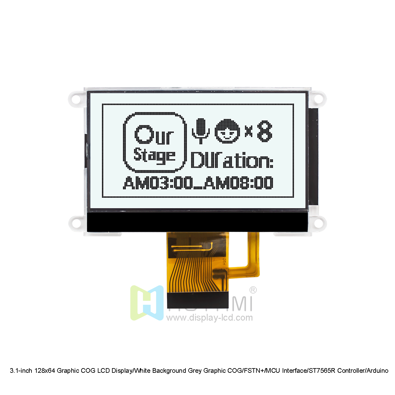 3.1-inch 128x64 Graphic COG LCD Display/White Background Grey Graphic COG/FSTN+/MCU Interface/ST7565R Controller/Arduino