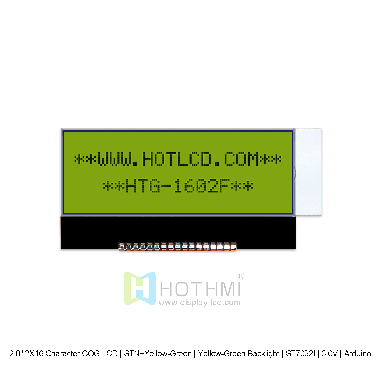 2.0" 2X16 Character COG LCD | STN+Yellow-Green | Yellow-Green Backlight | ST7032I | 3.0V | Arduino