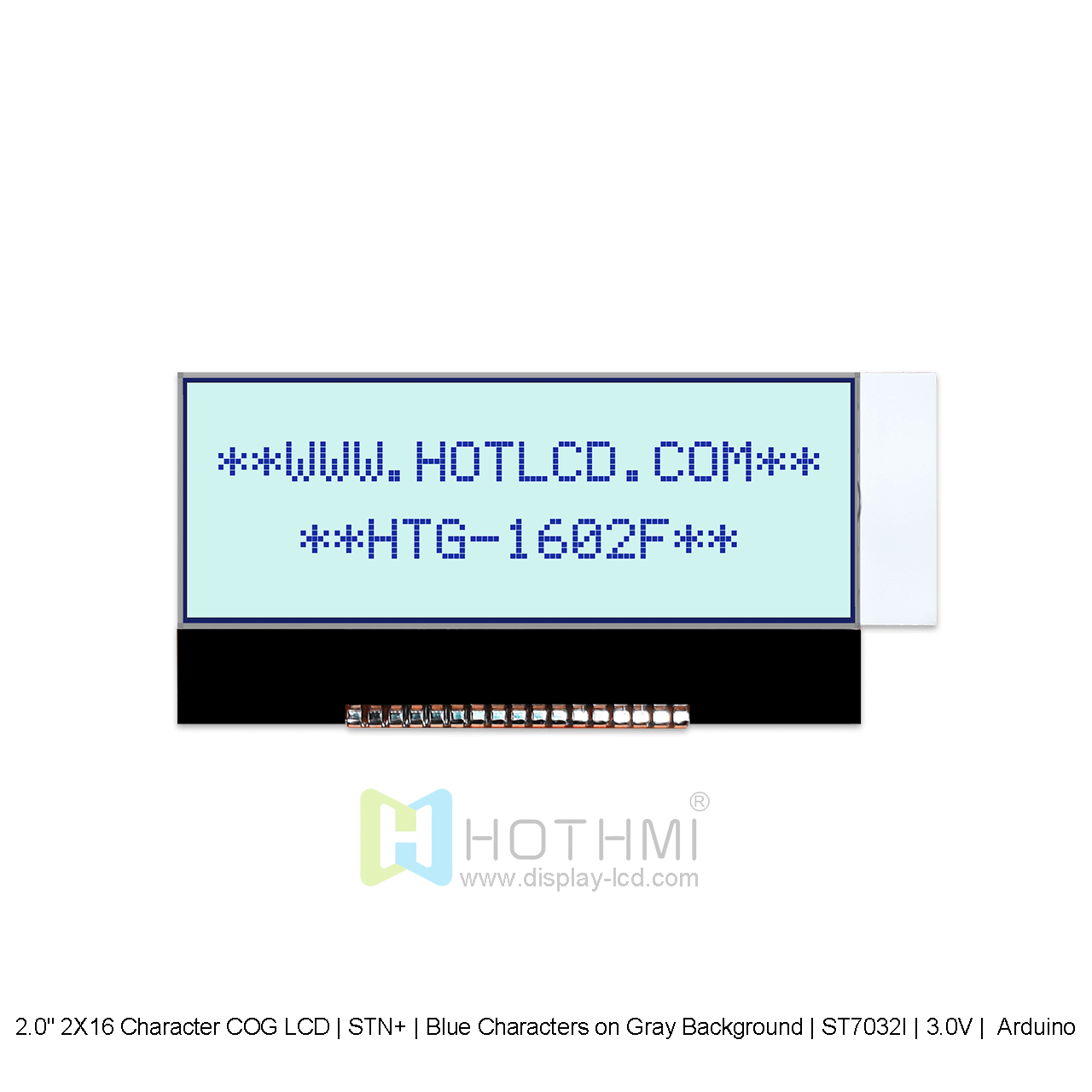 2.0" 2X16 Character COG LCD | STN+ | Blue Characters on Gray Background | ST7032I | 3.0V |  Arduino