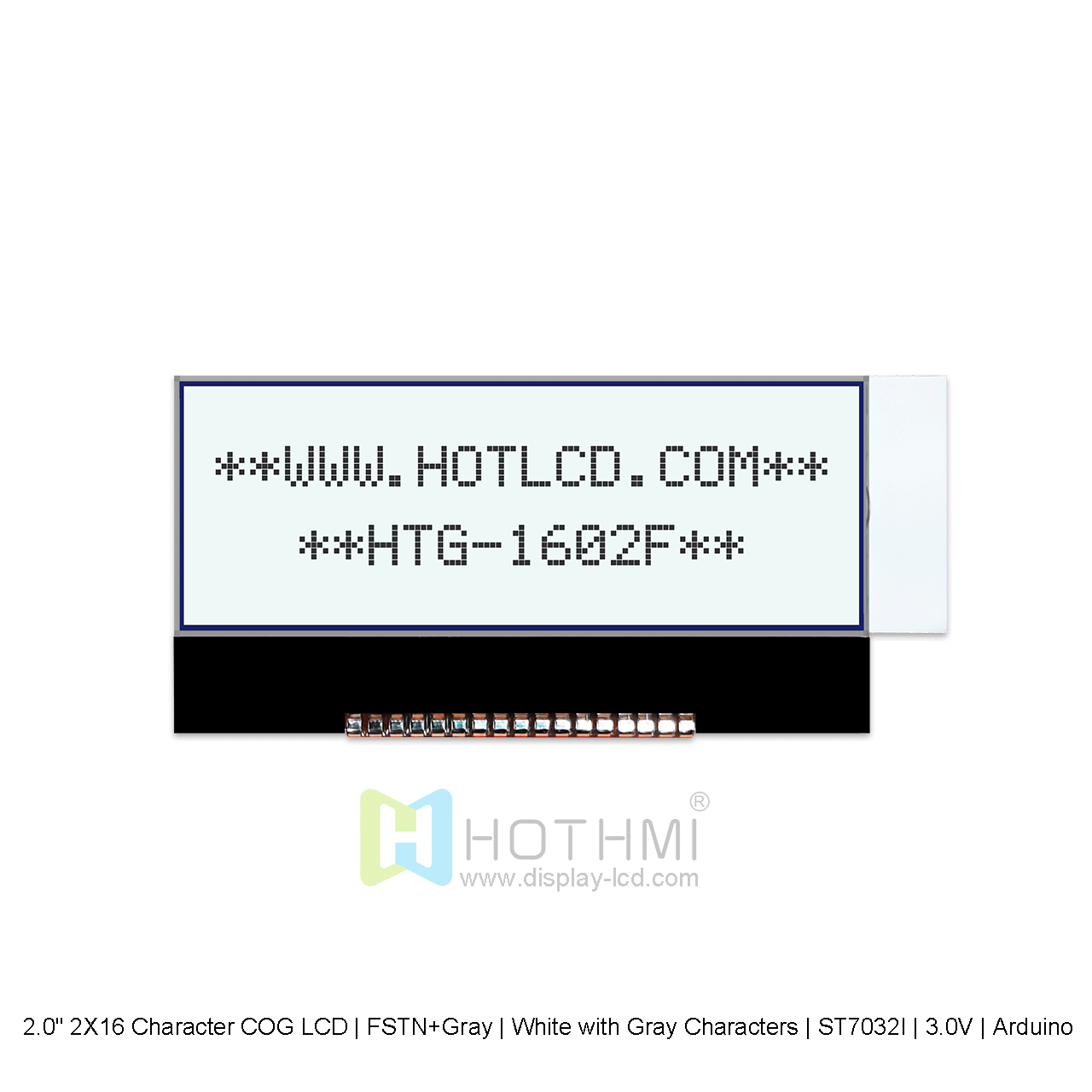 2.0" 2X16 Character COG LCD | FSTN+Gray | White with Gray Characters | ST7032I | 3.0V | Arduino