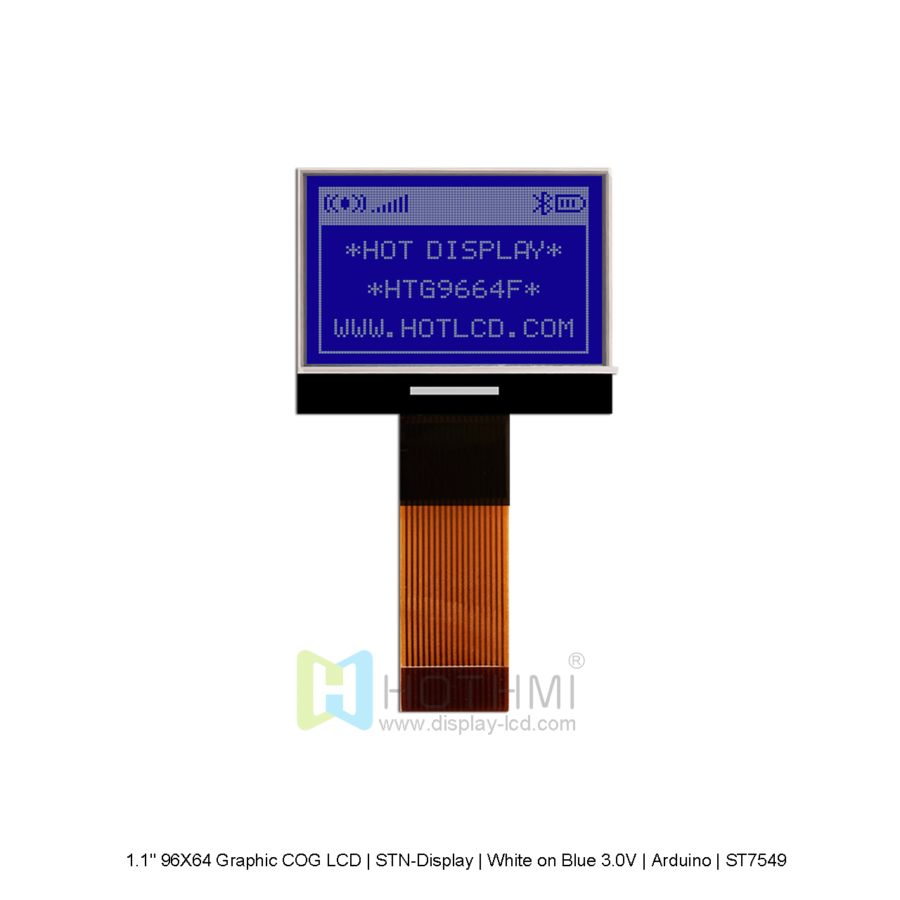 1.1" 96X64 Graphic COG LCD | STN-Display | White on Blue 3.0V | Arduino | ST7549