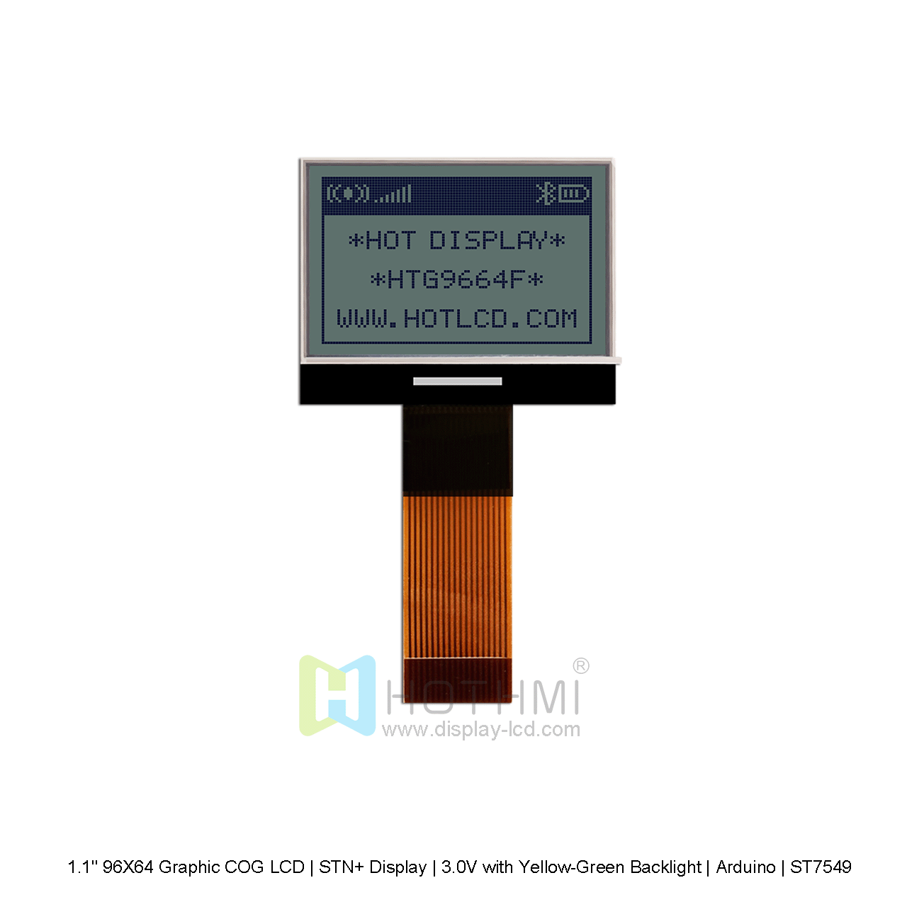 1.1" 96X64 Graphic COG LCD | STN+ Display | 3.0V with Yellow-Green Backlight | Arduino | ST7549