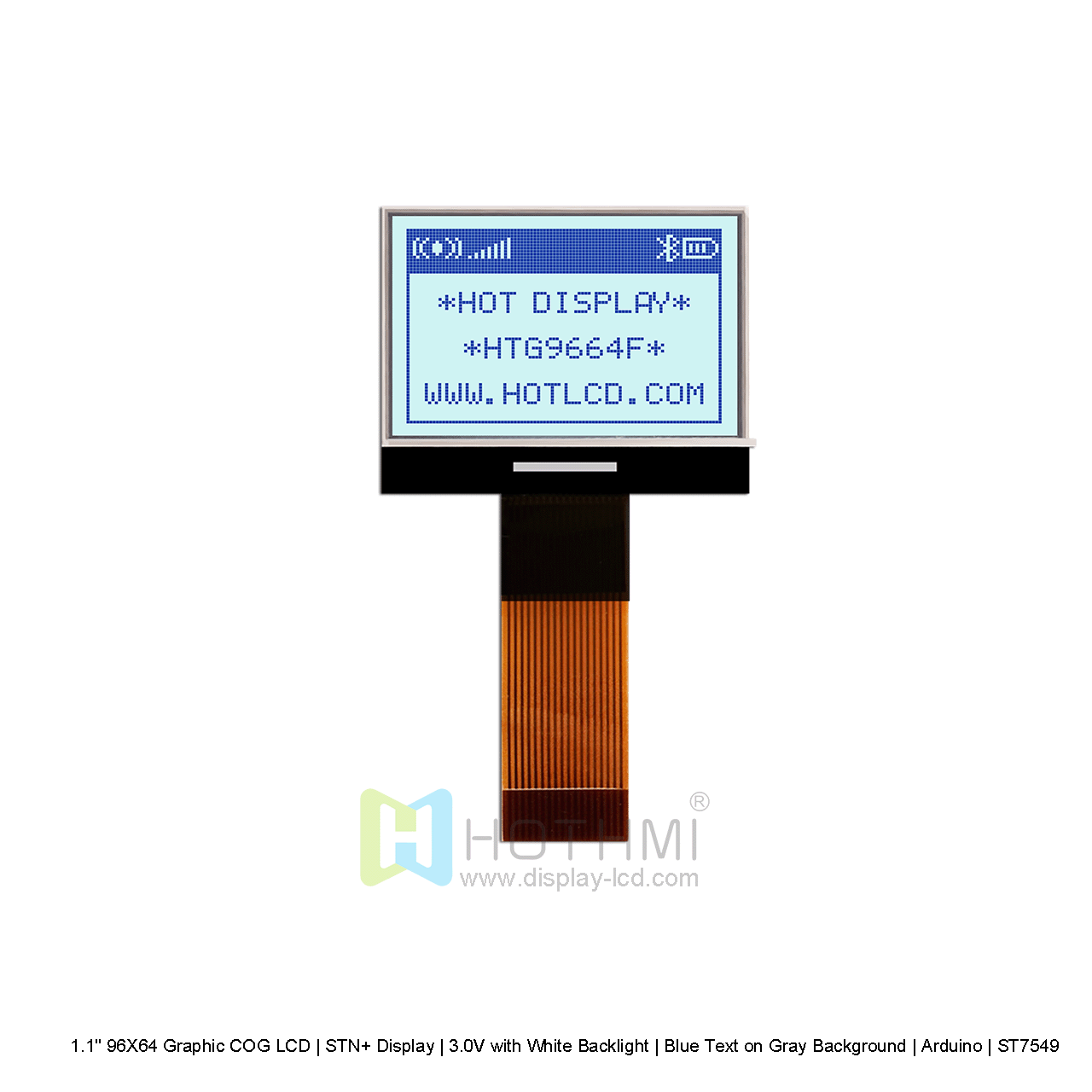 1.1" 96X64 Graphic COG LCD | STN+ Display | 3.0V with White Backlight | Blue Text on Gray Background | Arduino | ST7549