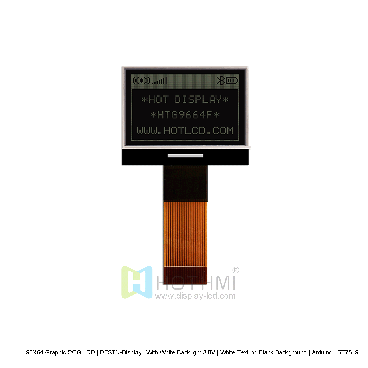 1.1" 96X64 Graphic COG LCD | DFSTN-Display | With White Backlight 3.0V | White Text on Black Background | Arduino | ST7549