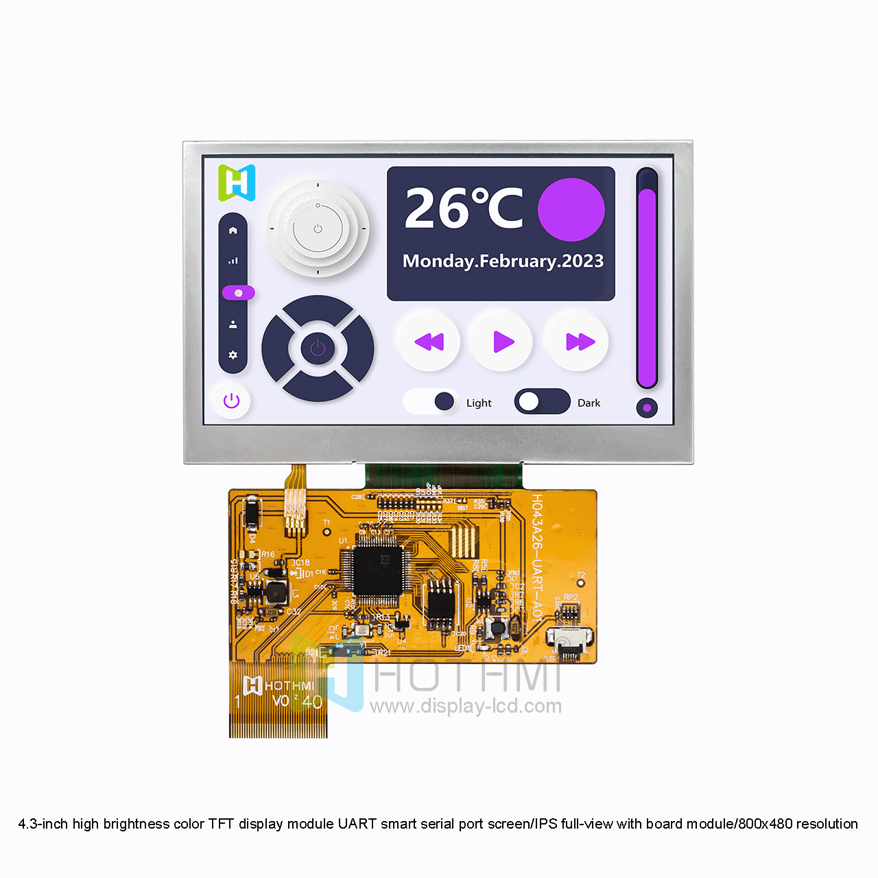 4.3-inch high brightness color TFT display module UART smart serial port screen/IPS full-view TFT with board module/800x480 resolution