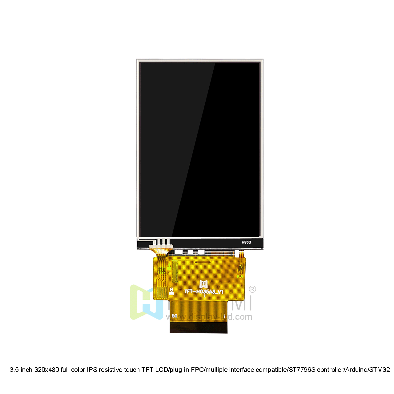 3.5 英寸320x480全彩IPS电阻触摸TFT LCD/插接FPC/MCU/ST7796S控制器/Arduino/STM32