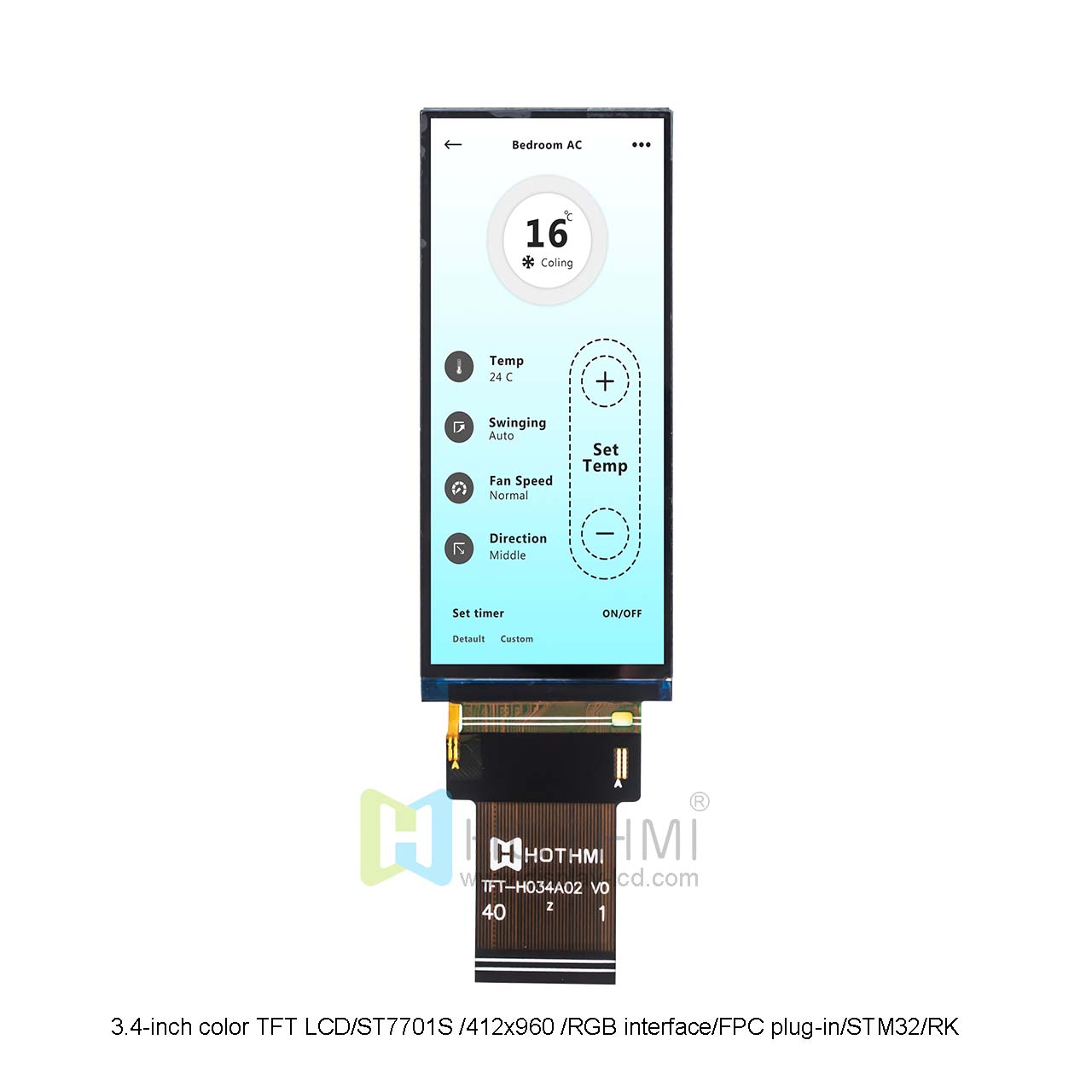 3.4-inch color TFT LCD/ST7701S controller/412x960 resolution/RGB interface/FPC plug-in/STM32/RK