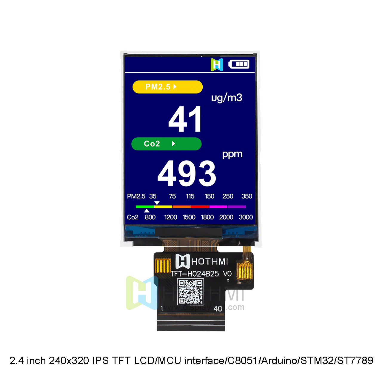 2.4-inch 240x320 dot matrix TFT LCD display / 2.4” full-color TFT / wide temperature tft lcd / IPS full viewing angle / MCU interface / C8051 / Arduino / STM32 / ST7789 controller