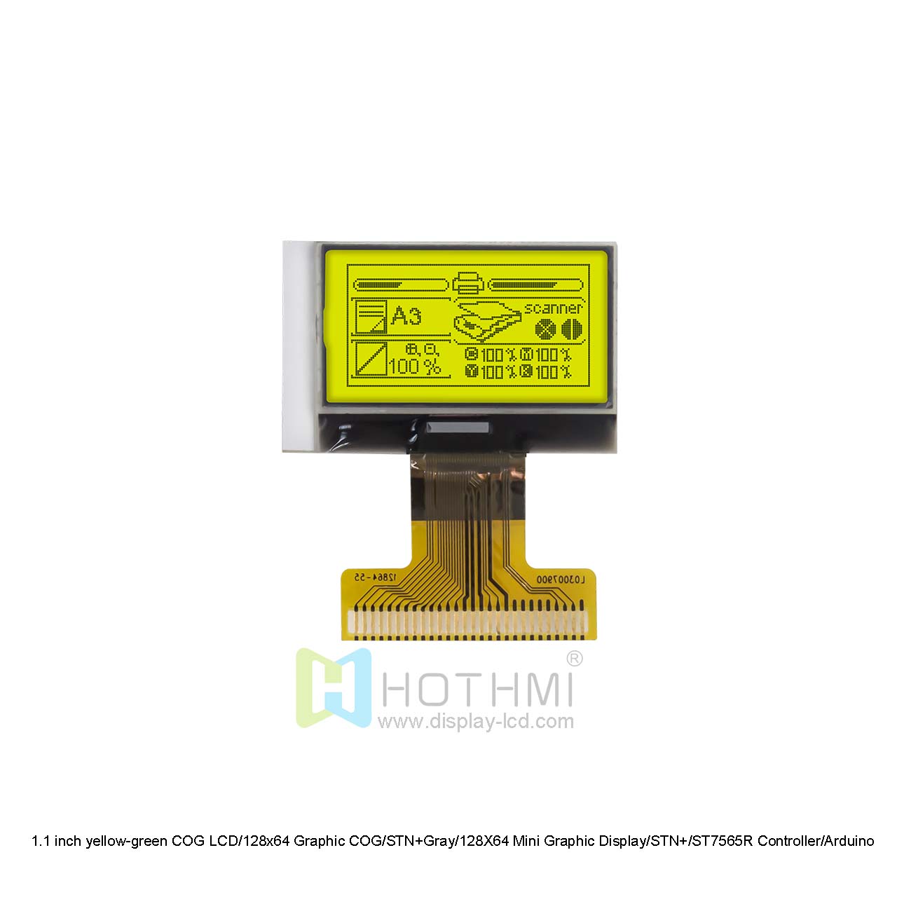 1.1 inch yellow-green COG LCD/128x64 Graphic COG/STN+Gray/128X64 Mini Graphic Display/STN+/ST7565R Controller/Arduino