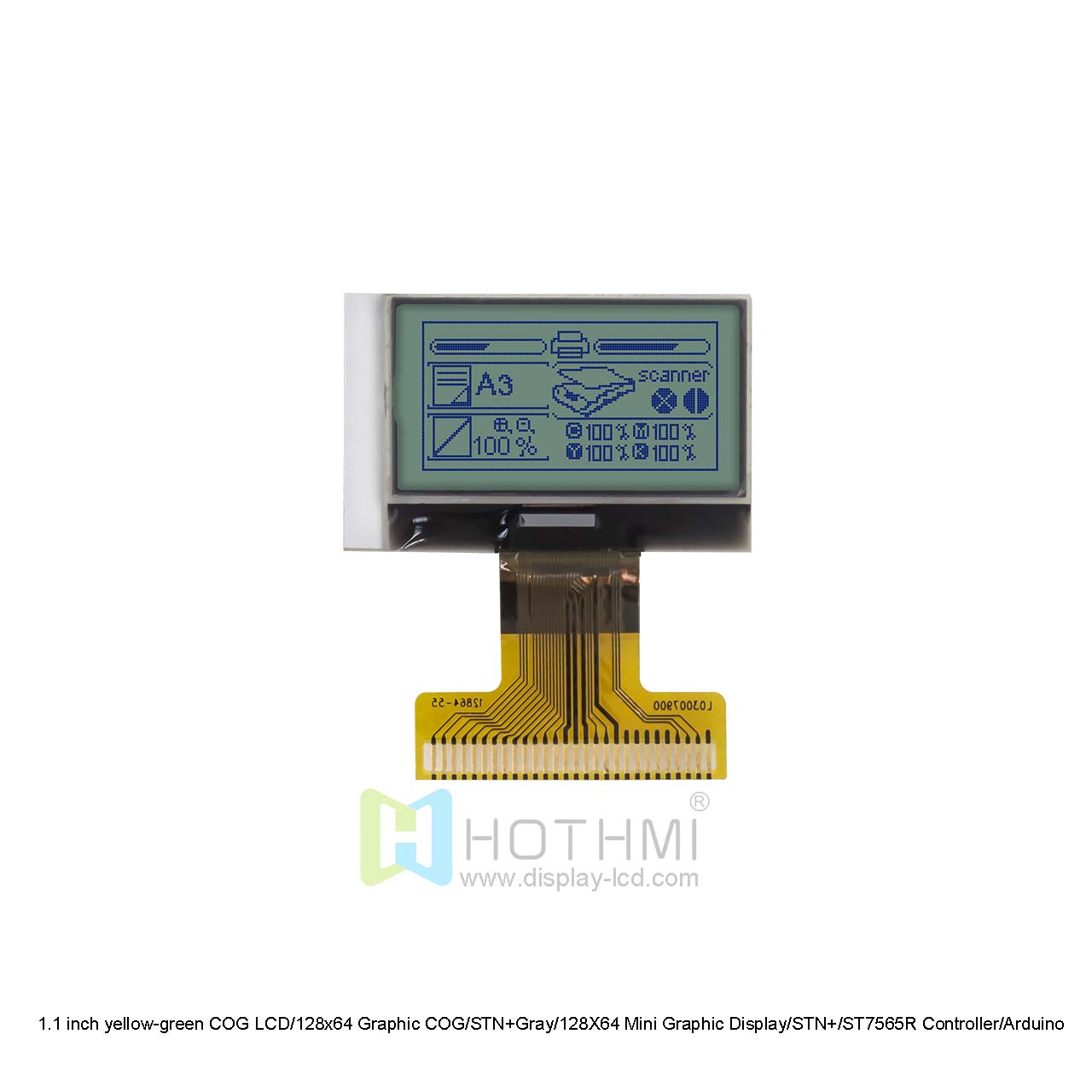 1.1 inch yellow-green COG LCD/128x64 Graphic COG/STN+Gray/128X64 Mini Graphic Display/STN+/ST7565R Controller/Arduino