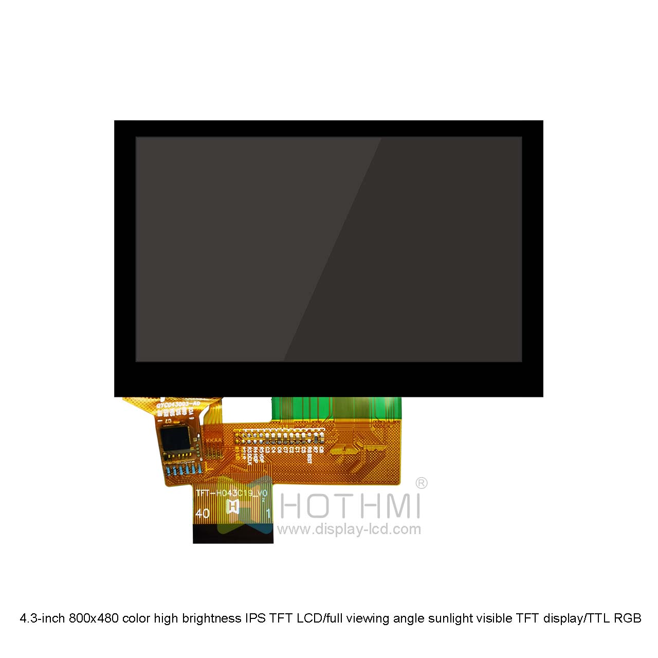 4.3-inch 800x480 color high brightness IPS TFT LCD/full viewing angle sunlight visible TFT display/TTL interface/STM32/RK series