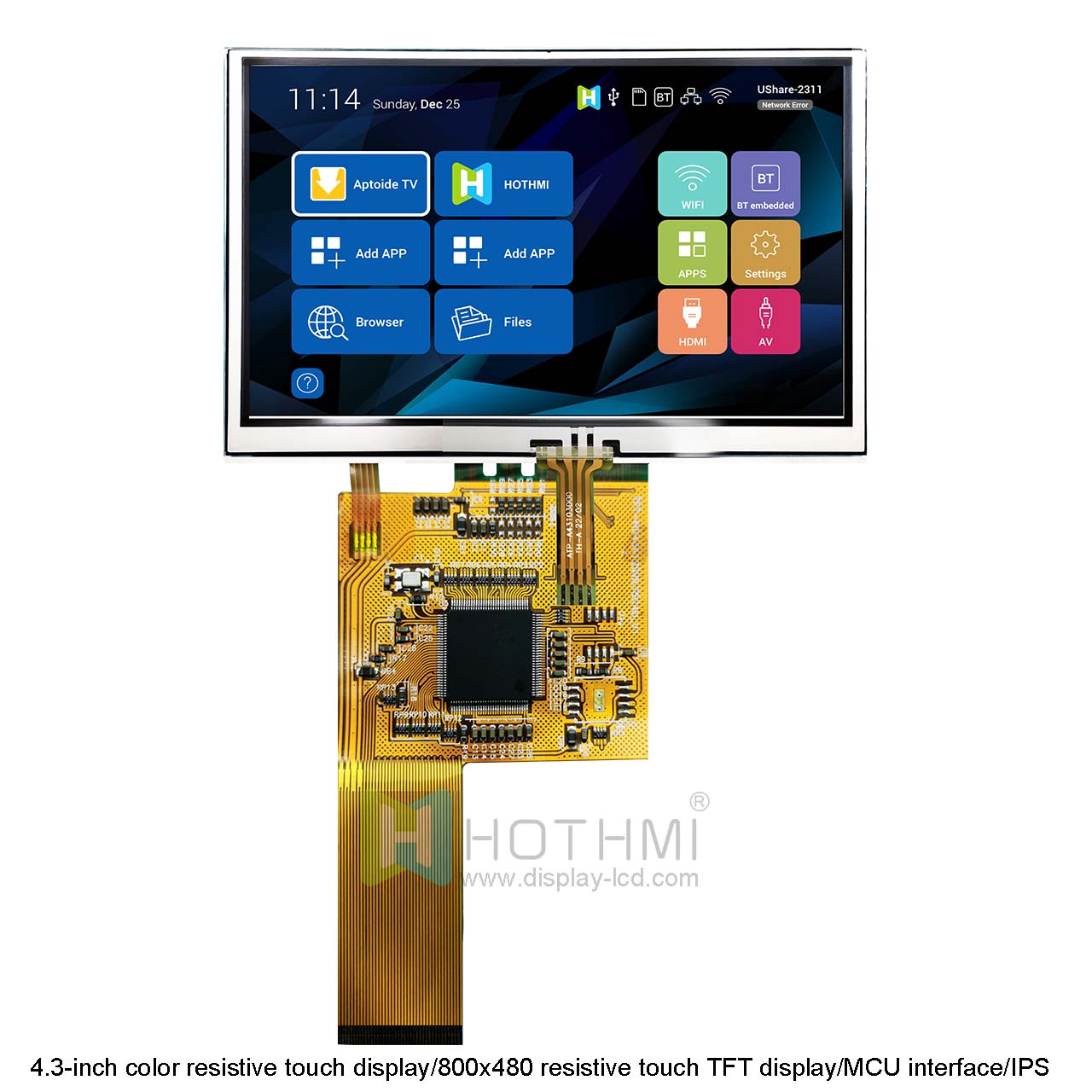 4.3-inch color resistive touch display/800x480 resistive touch TFT display/MCU interface/IPS full-viewing angle wide temperature TFT/C8051/Arduino/STM32