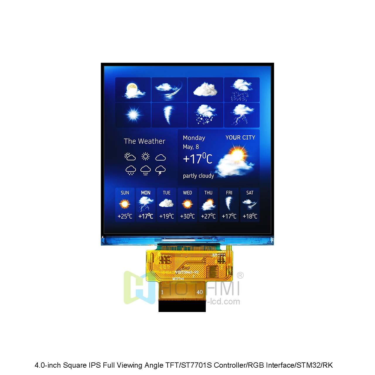 480x480 Square Display/4.0-inch Square IPS Full Viewing Angle TFT/ST7701S Controller/RGB Interface/STM32/RK