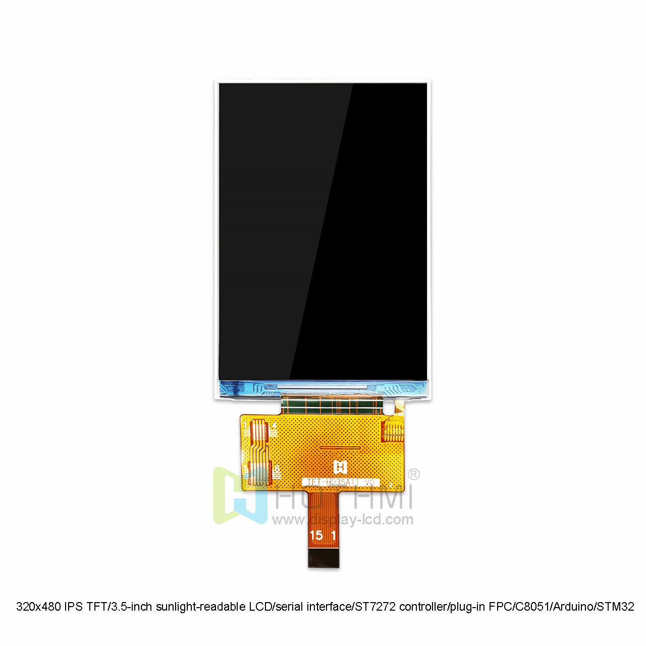 320x480 IPS TFT/3.5-inch sunlight-readable LCD/serial interface/ST7272 controller/plug-in FPC/C8051/Arduino/STM32