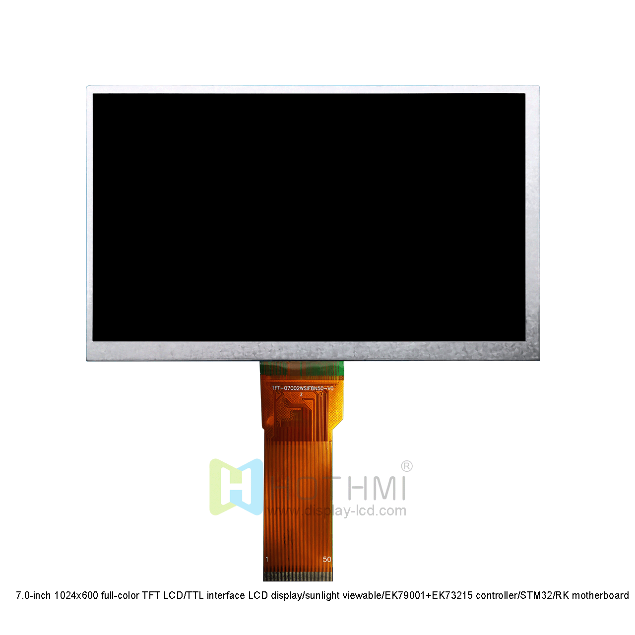 7.0-inch 1024x600 full-color TFT LCD/TTL interface LCD display/sunlight viewable/EK79001+EK73215 controller/STM32/RK motherboard