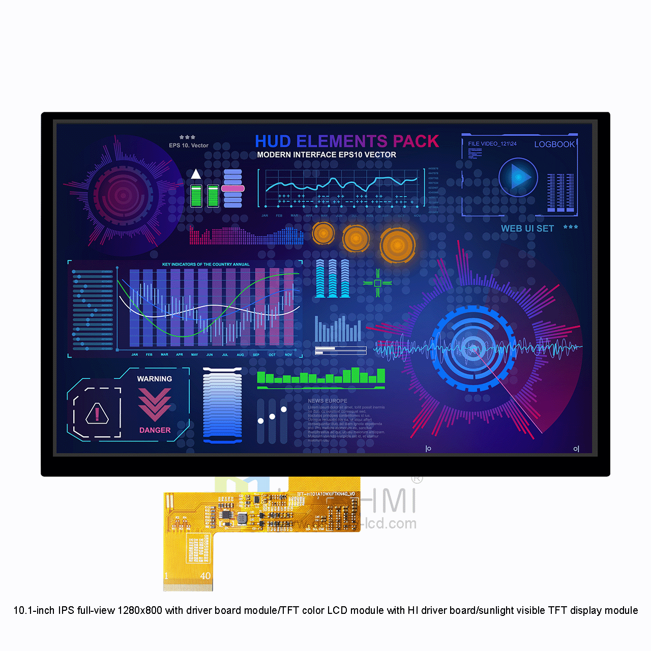 10.1-inch 1280x800 High Brightness Color TFT LCD/LVDS Interface/EK79202B1 Controller/Linux/RK Motherboard/Sunlight Readable Display