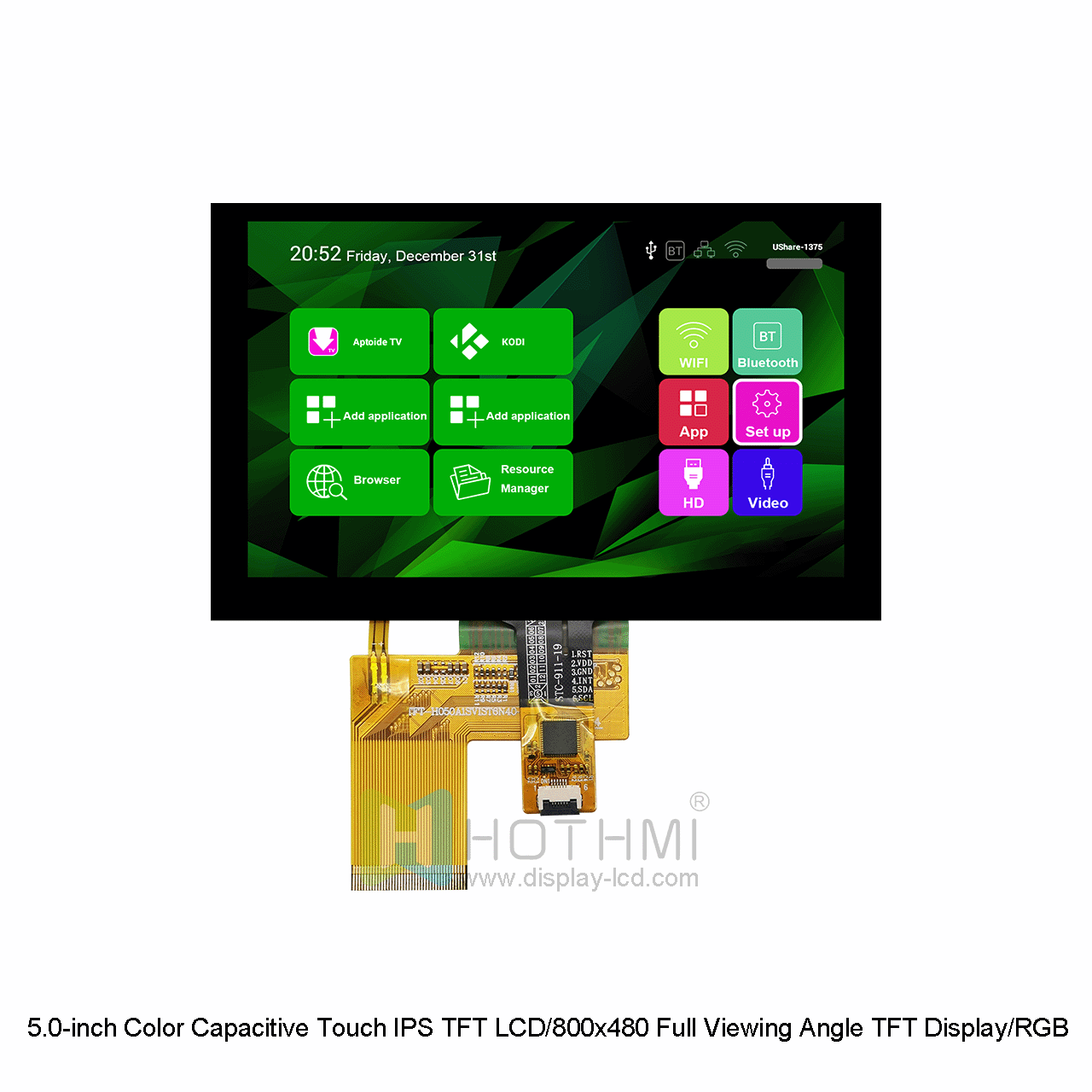 5.0-inch Color Capacitive Touch IPS TFT LCD/800x480 Full Viewing Angle TFT Display/RGB Interface/STM32/RK Series/ST7262