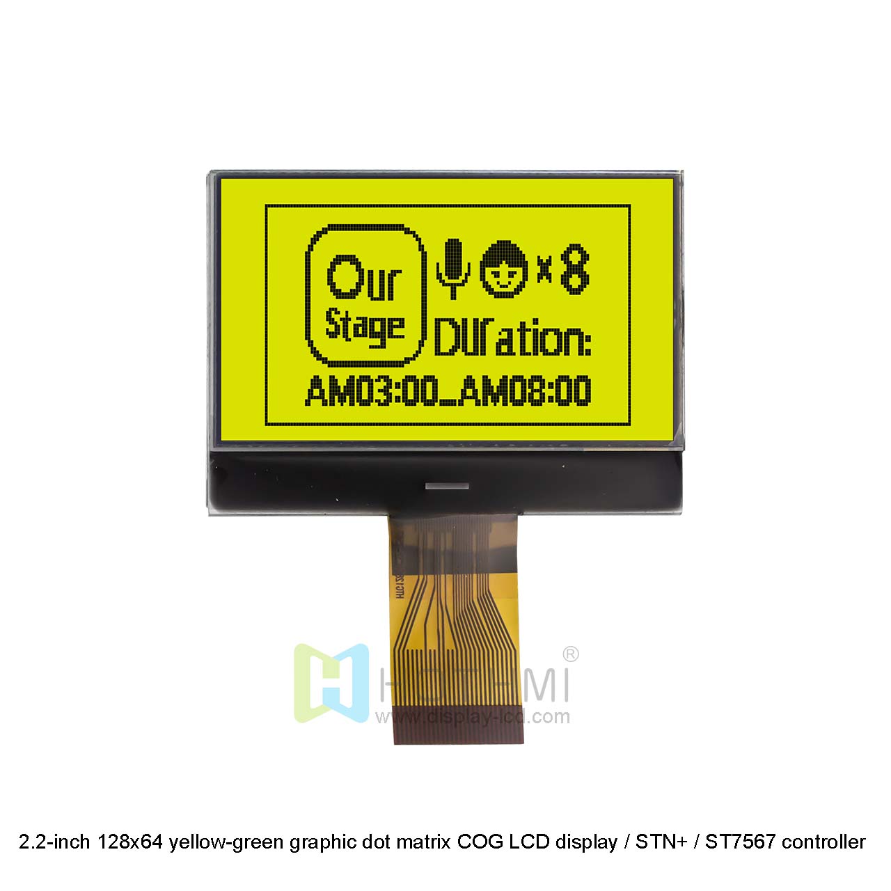 2.2-inch 128x64 yellow-green graphic dot matrix COG LCD display / STN+ / ST7567 controller / Arduino / 3.3V / 5.0V