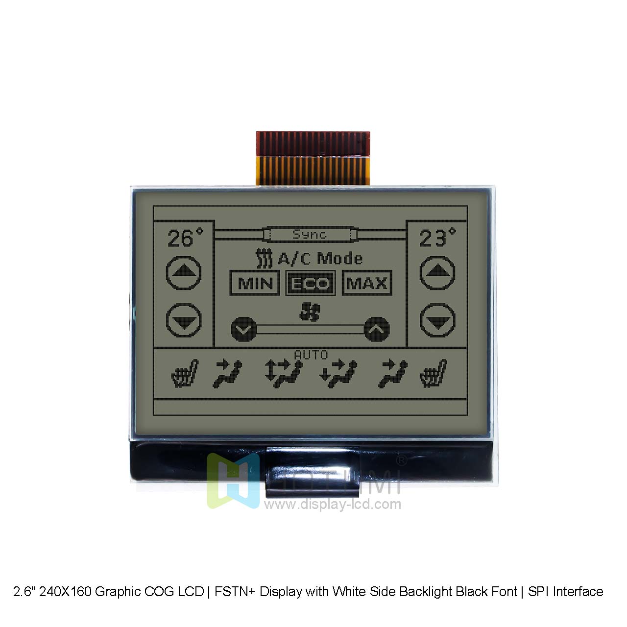 2.6" 240X160 Graphic COG LCD | FSTN+ Display with White Side Backlight Black Font | SPI Interface | Arduino