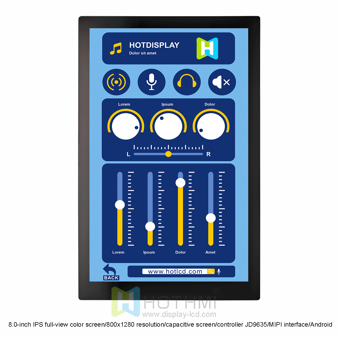 8.0-inch IPS full-view color screen/800x1280 resolution/capacitive screen/controller JD9635/MIPI interface/Android