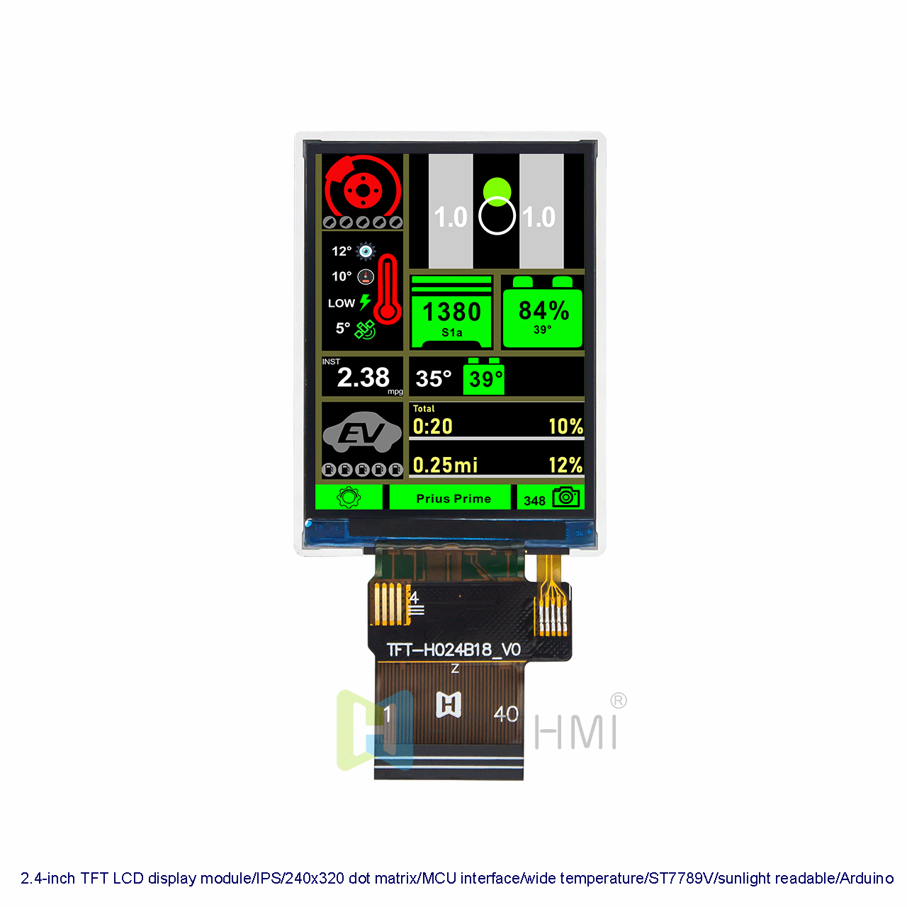 2.4-inch TFT LCD display module/IPS full viewing angle/240x320 dot matrix/MCU interface/wide temperature/ST7789V/sunlight readable/Arduino compatible
